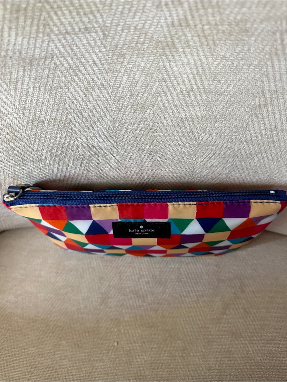 kate spade Multicolor Geometric Cosmetic Pouch - Navy Trim - Picture 7 of 11